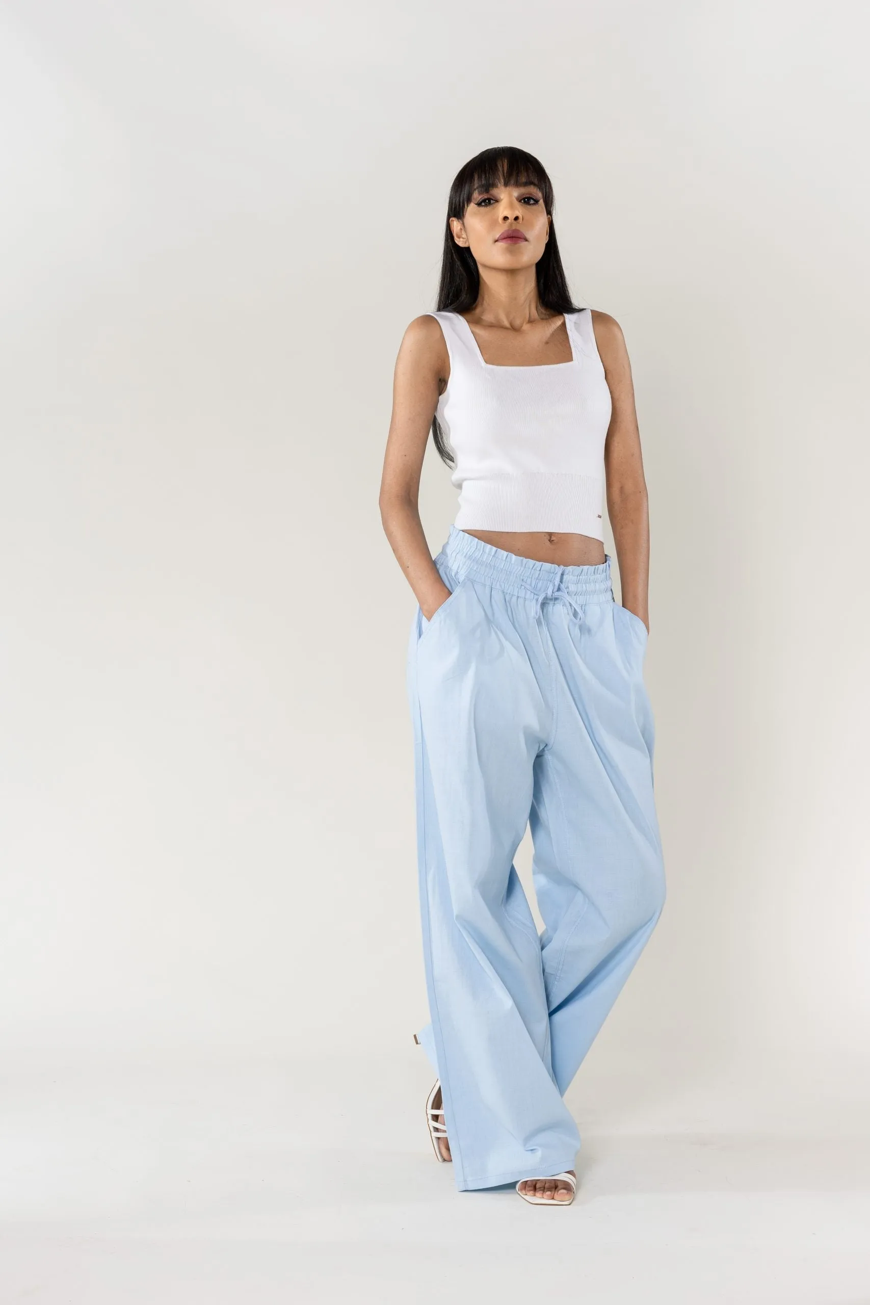 Wholesale Wide Linen Style Pants Sky Blue