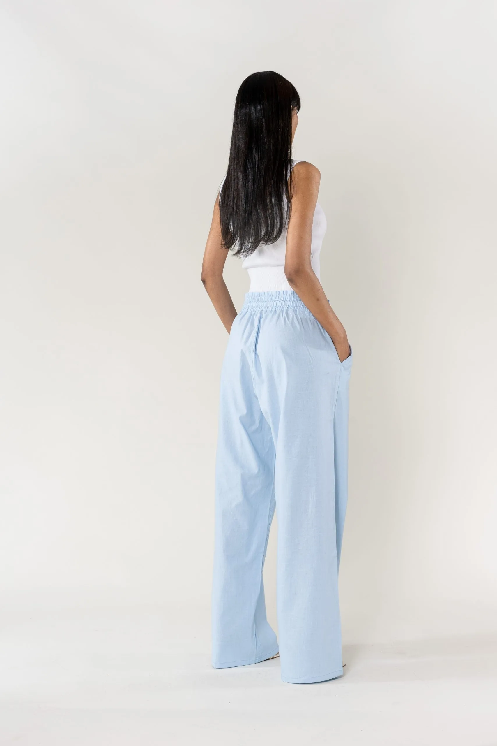 Wholesale Wide Linen Style Pants Sky Blue