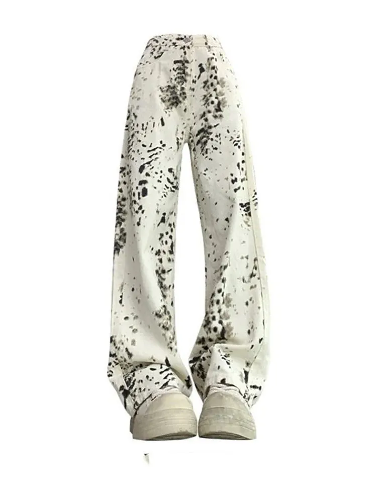 WIAOFELLAS  -  Vintage Y2k White Leopard Animal Print Flared Jeans Men Streetwear Wide Leg Baggy Denim Pants Techwear Fashion Hip Hop Casual