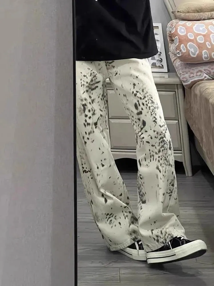 WIAOFELLAS  -  Vintage Y2k White Leopard Animal Print Flared Jeans Men Streetwear Wide Leg Baggy Denim Pants Techwear Fashion Hip Hop Casual