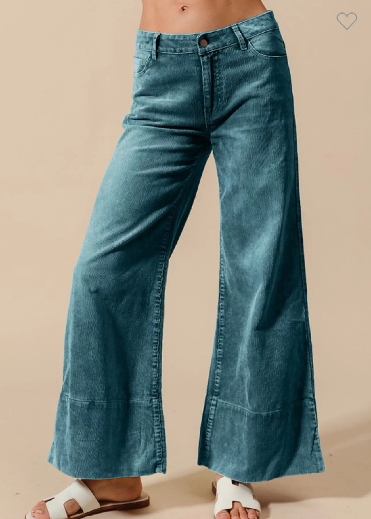 Wide Leg Flared Washed Corduroy Pants