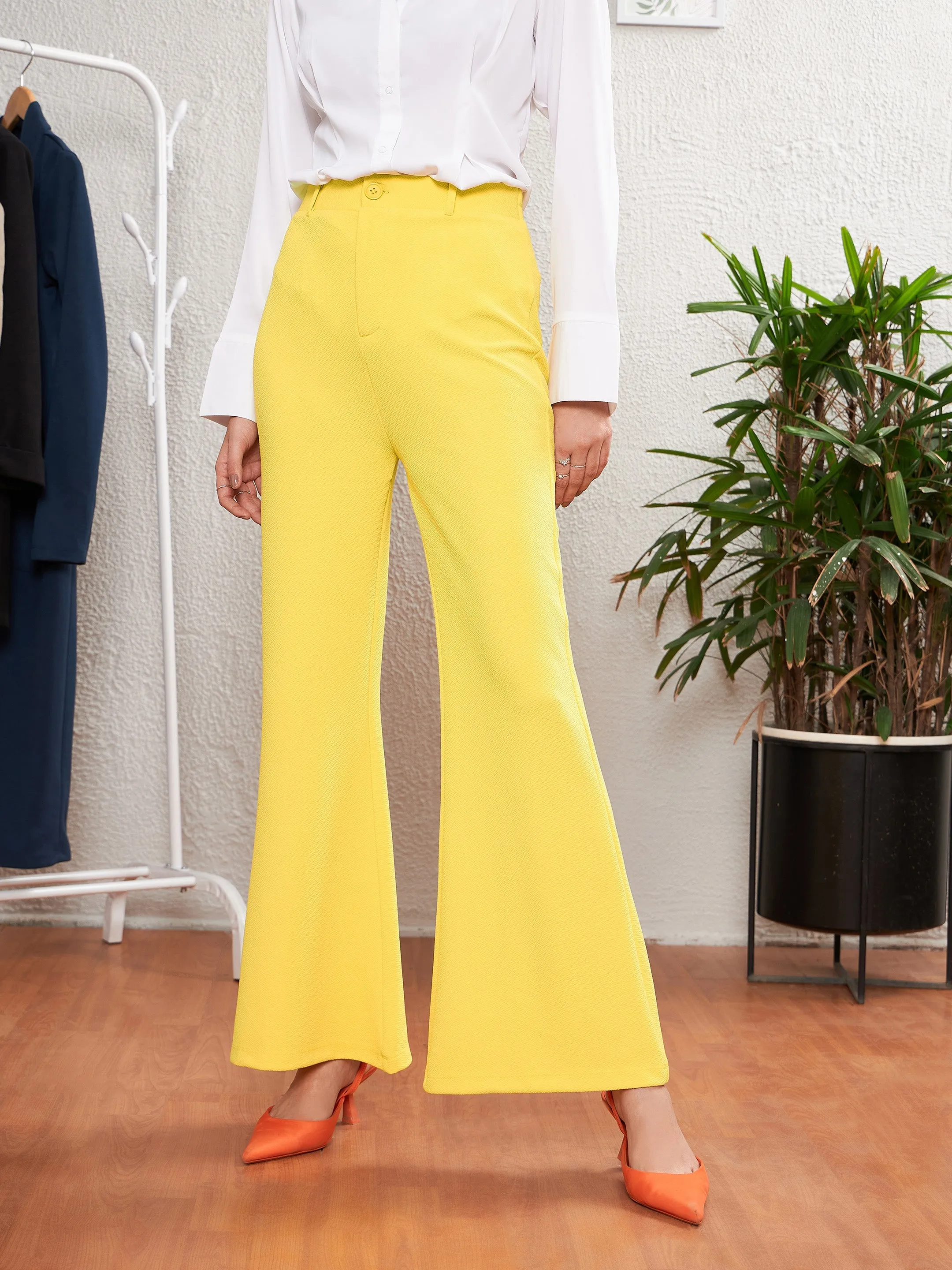 Women Yellow Bell Bottom Pants