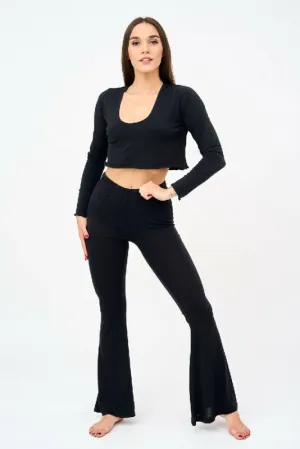 Womens Bell Bottom Leggings in Black