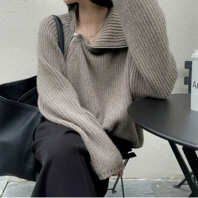 Women's Casual Turtleneck Jumper with Side Zipper | Ideal for Autumn/Winter