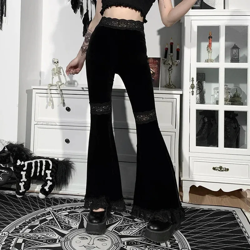 Women's Gothic Flared Lace Splicing Slim Pants