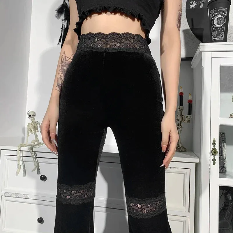 Women's Gothic Flared Lace Splicing Slim Pants