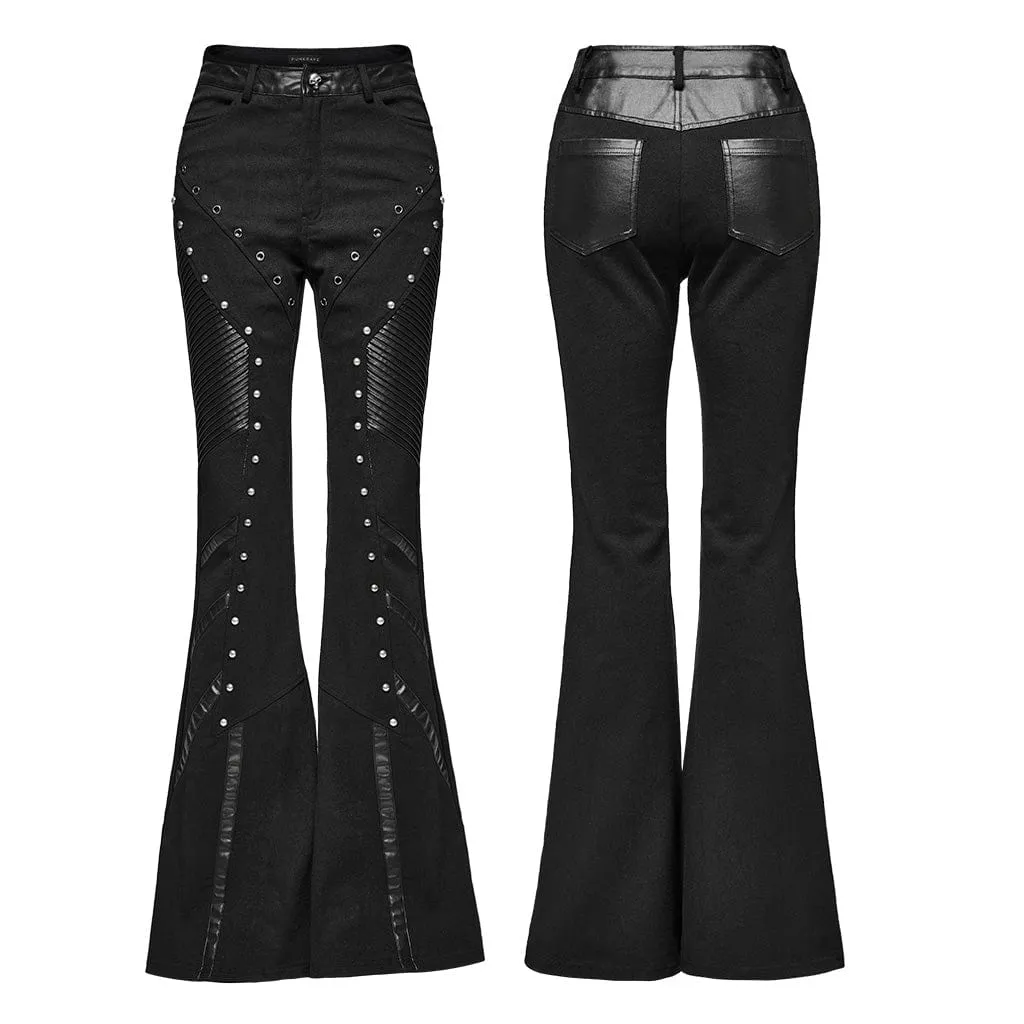 Women's Punk Eyelet Studded Flared Pants