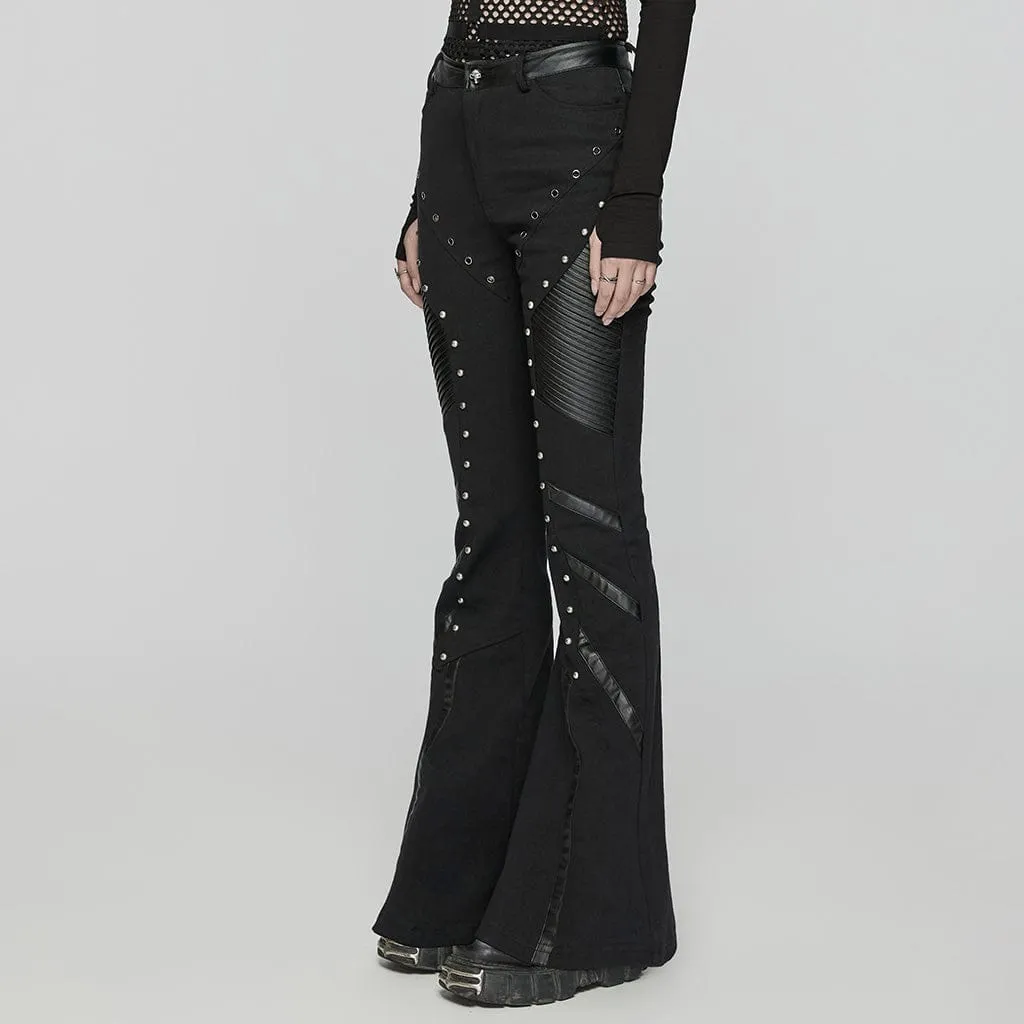 Women's Punk Eyelet Studded Flared Pants