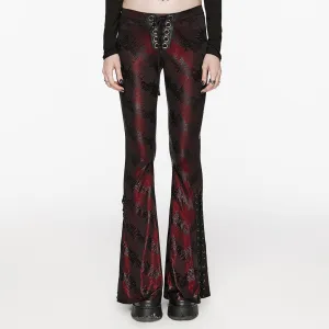 Women's Punk Thorns Printed Lace-up Flared Pants Red