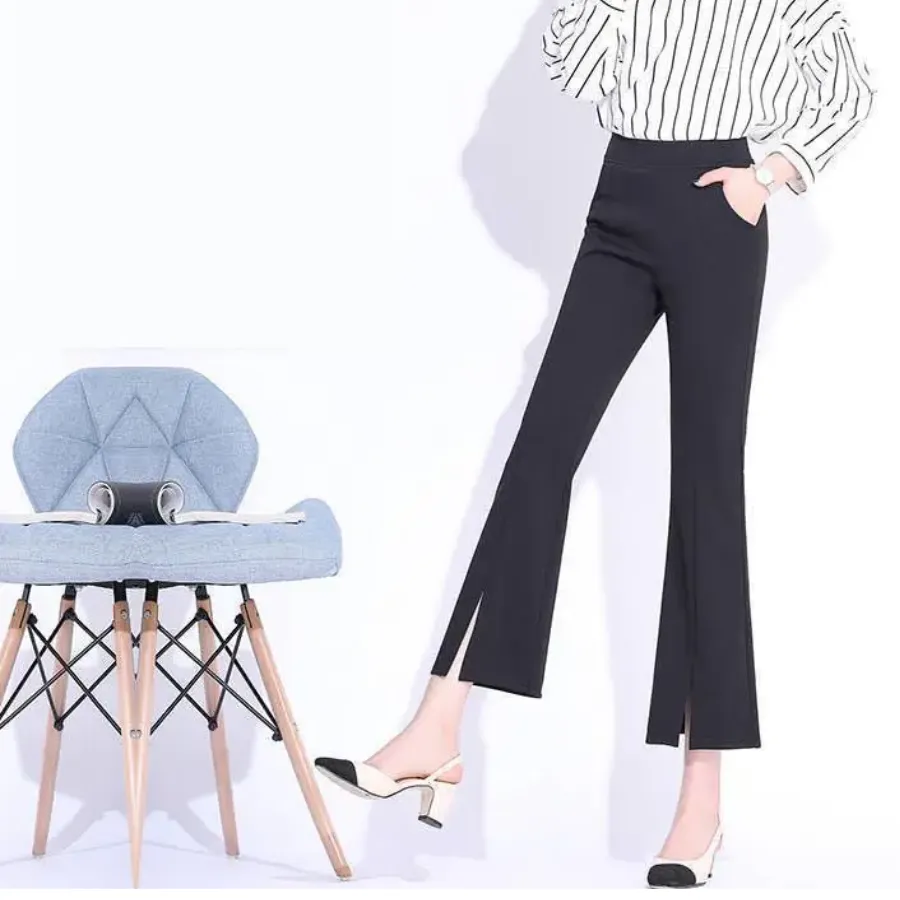 Women's Trendy High-Cut Ribbed Flared Pants with Bell Bottom | Ideal for All Seasons