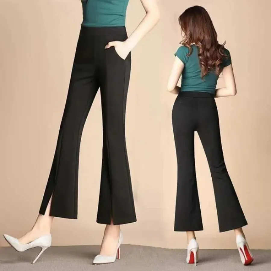 Women's Trendy High-Cut Ribbed Flared Pants with Bell Bottom | Ideal for All Seasons