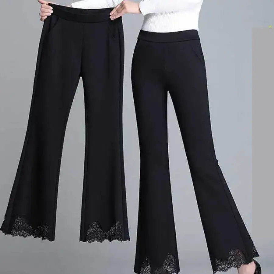 Women's Trendy High-Cut Ribbed Flared Pants with Bell Bottom | Ideal for All Seasons