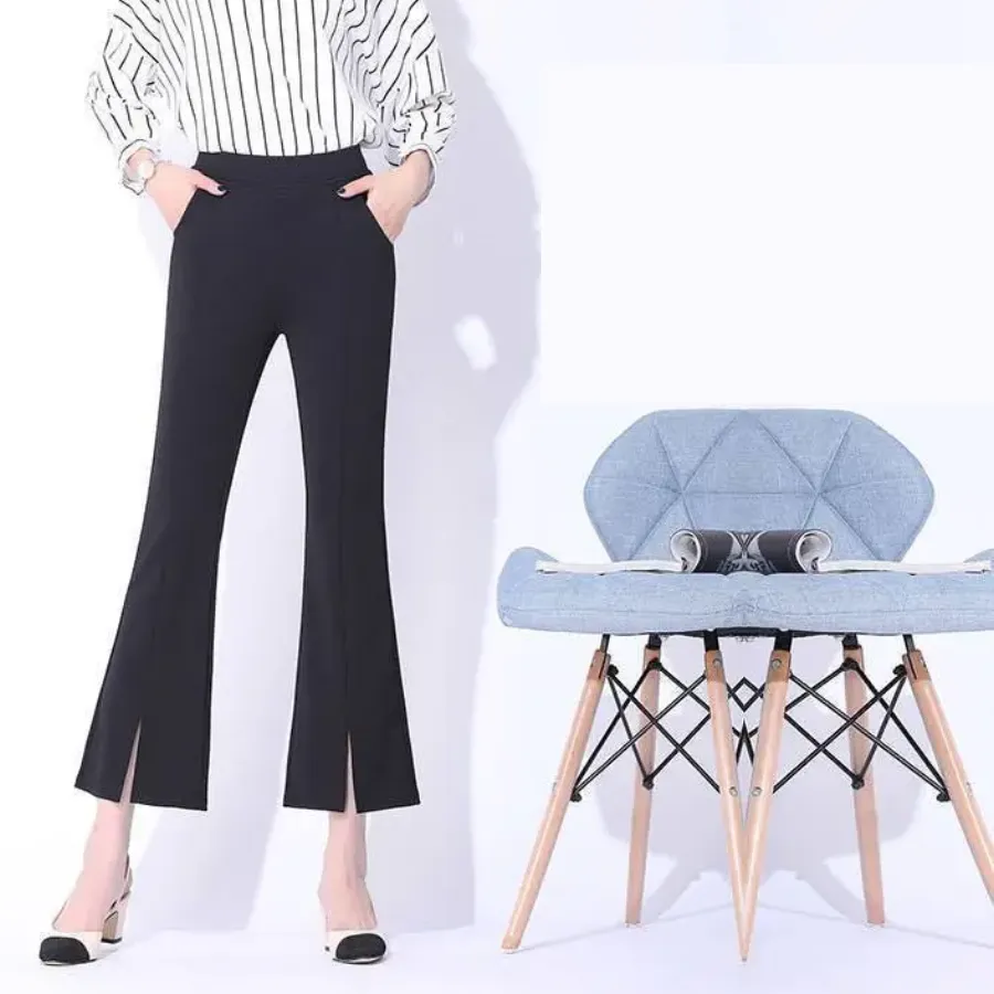 Women's Trendy High-Cut Ribbed Flared Pants with Bell Bottom | Ideal for All Seasons