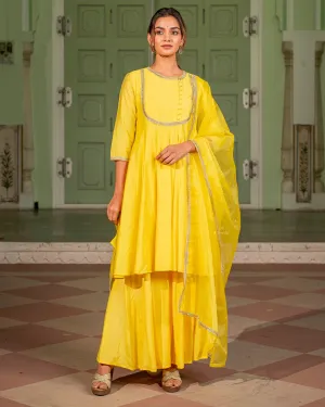 Yellow Kalidaar Chanderi Suit Set